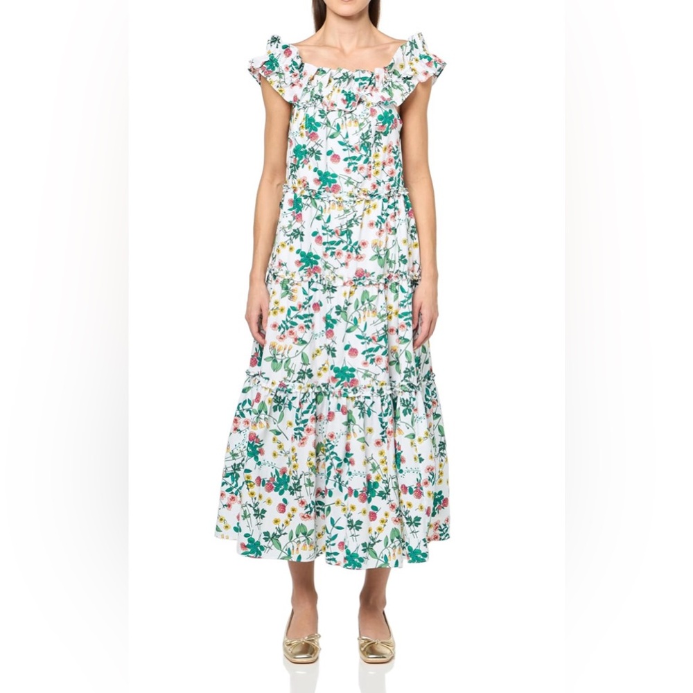 Nautica Jeans Women’s Off The Shoulder Midi Dress White Multi Medium
